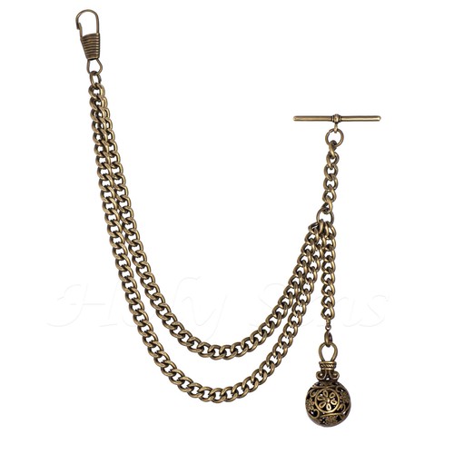 Brand New Bronze Single Albert Pocket Watch Fob Chain With Pendant - Picture 2 of 8