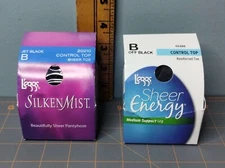 2 Leggs Off Black Sheer Energy Control Top Med Support Leg &Silken Mist Hose SzB