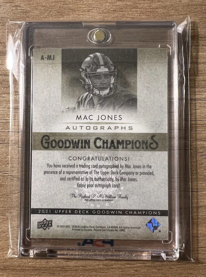 MAC JONES 💎AUTHENTIC AUTOGRAPHED ✨ROOKIE✨CARD!!! UPPER DECK (GC)