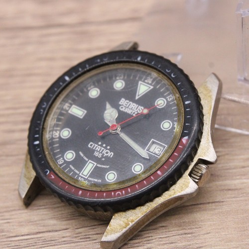 BENRUS Citation 165 Watch Mens Silver Tone Stainless Steel Classic Black Dial - Picture 2 of 6