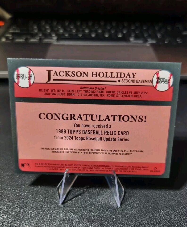 2024 Topps Update 1989 Topps Jackson Holiday 89RUJH Rookie Card Relic