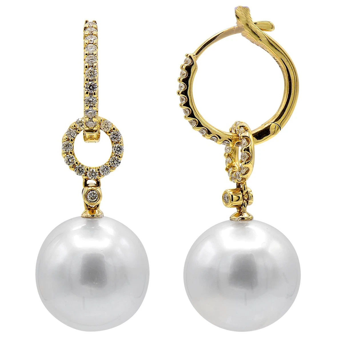 18K Yellow Gold South Sea Cultured Pearl & Diamond Earrings 10-11mm 0.29 ct tw