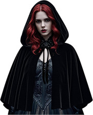 Women s Black Hooded Velvet Cloak Medieval Cape Fur Trim Renaissance Costume