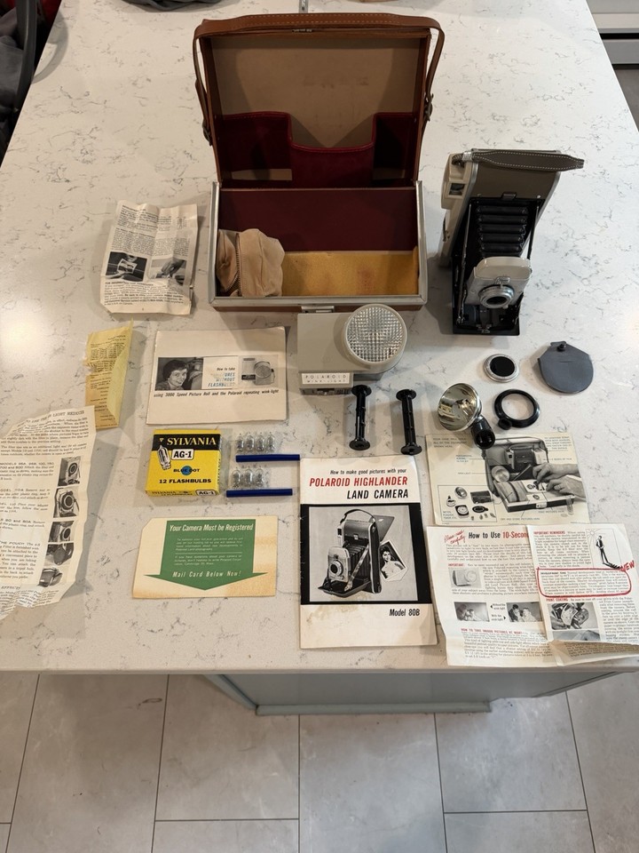 Vintage 1950's Polaroid Land Camera Model 80 Case Accessories All Manuals