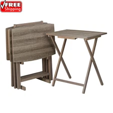 Set of 5 XL Oversized TV Trays Table Wood Home Folding Side Dinner Tray w/ Stand