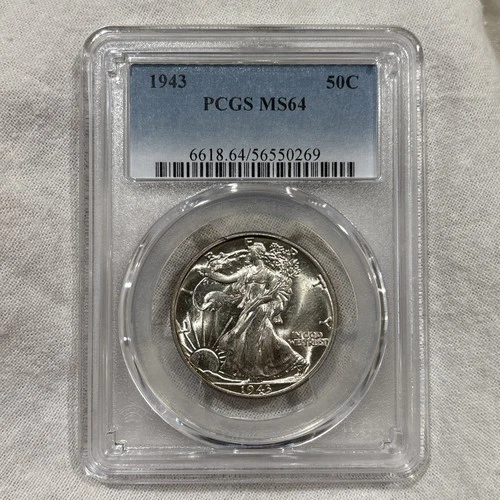 GRADED 1943 Walking Liberty Half Dollar PCGS MS64 Silver American Coin