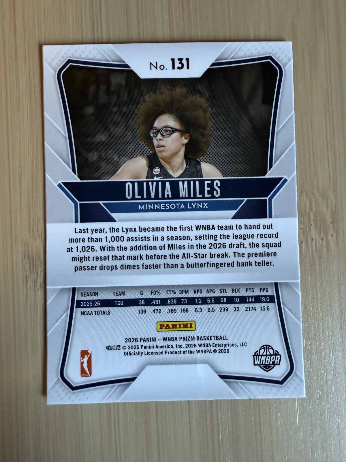 2026 WNBA Olivia Miles Panini Prizm Base RC #131 Minnesota Lynx ROTY view 2