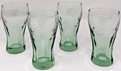 4  x COKE COLA SHOT GLASSES GREEN TINT-3'' TALL- 2.5 OZ.-MINT