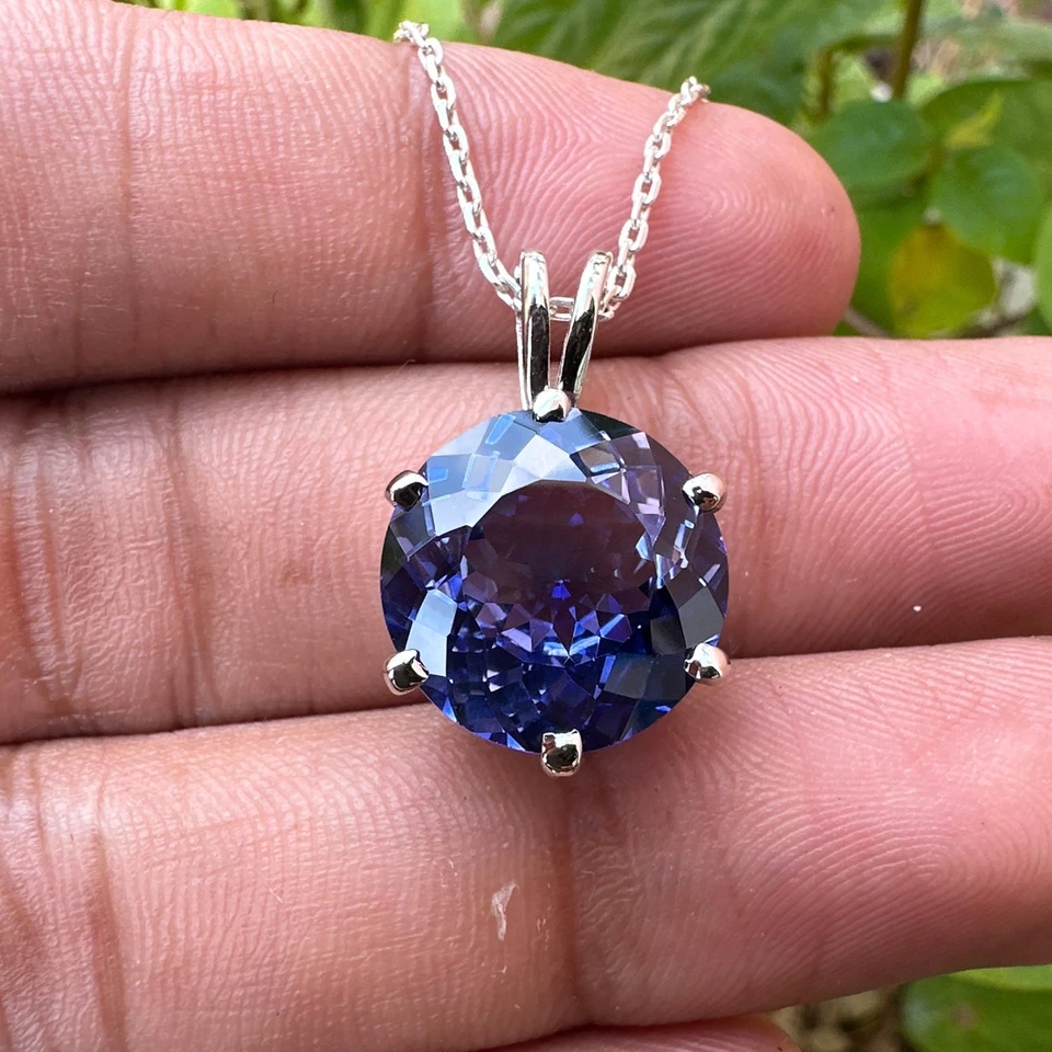 Colgante de plata de ley 925 23 quilates natural certificado zafiro azul redondo ver video Foto 3 de 4