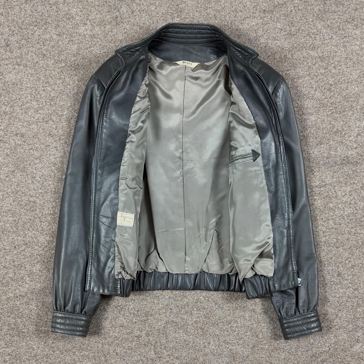 Vintage Grey Leather Bomber Moto Jacket Women's S/M Full Zip Retro