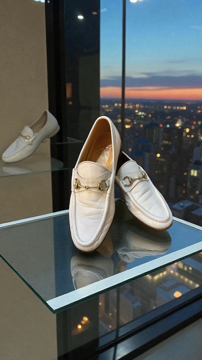 Vintage Gucci Horsebit Loafers Men's 10 White Leather NYC Fifth
