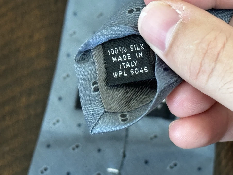 Alfani Men’s Silk Necktie Blue Micro Dot Pattern Made in Italy 3.5 Inch Width - Image 4 of 4