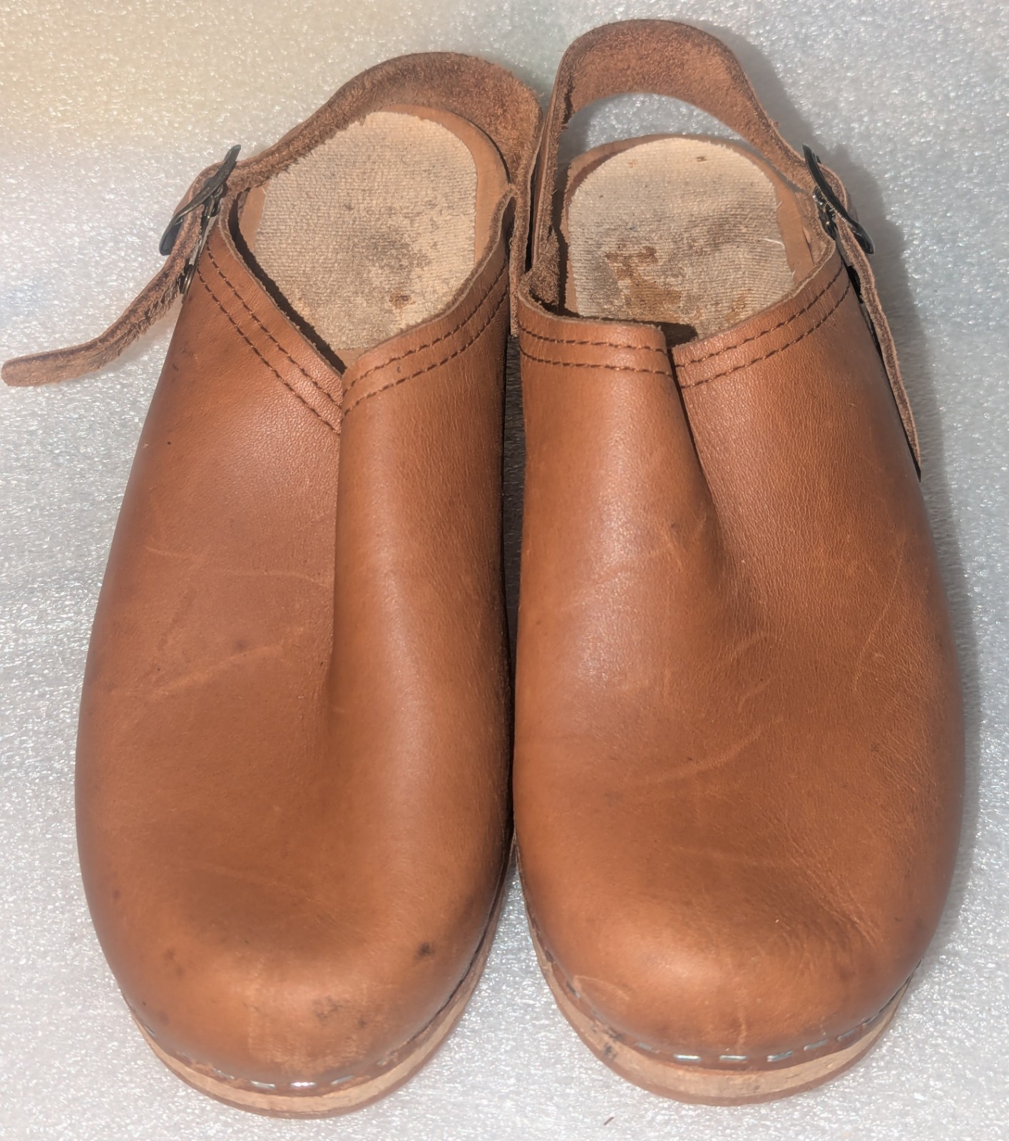 SAOLA Zoccoli donna in pelle marrone taglia 37 slip on svedese suola legno comodi