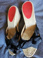 **AUTHENTIC** Christian Louboutin Black Bow Wedge Wedges  Shoes Size 38 (8 US)