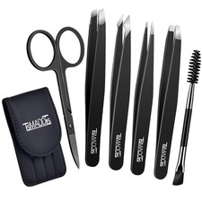 Eyebrow Tweezers Set and Curved Scissor, Professional Stainless Steel Tweezer...