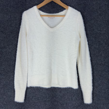 Loft Sweater Pullover Women XS White Knit V-Neck Long Sleeve Acrylic Casual