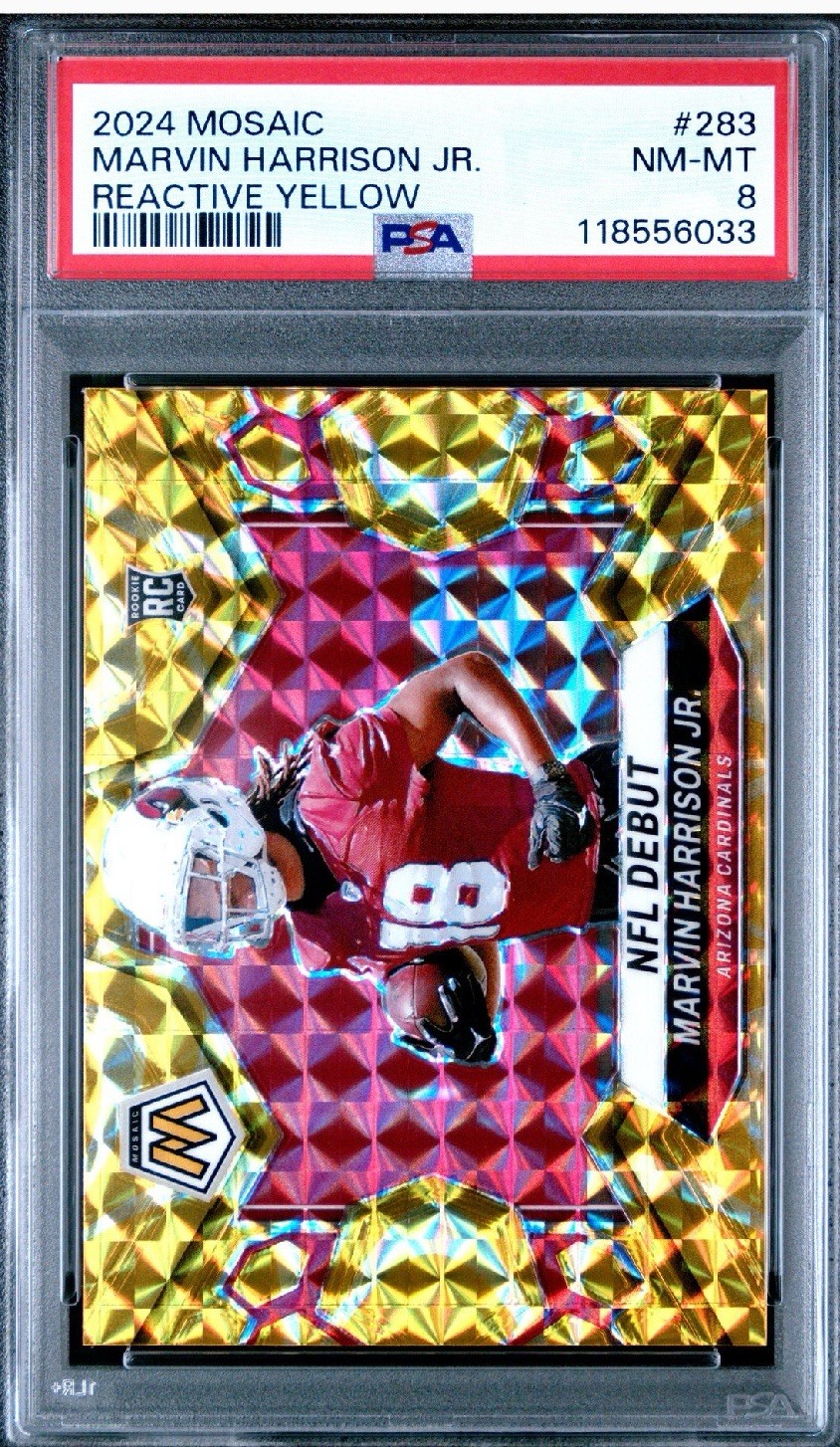 2024 PANINI MOSAIC 283 MARVIN HARRISON JR ROOKIE REACTIVE YELLOW - PSA 8