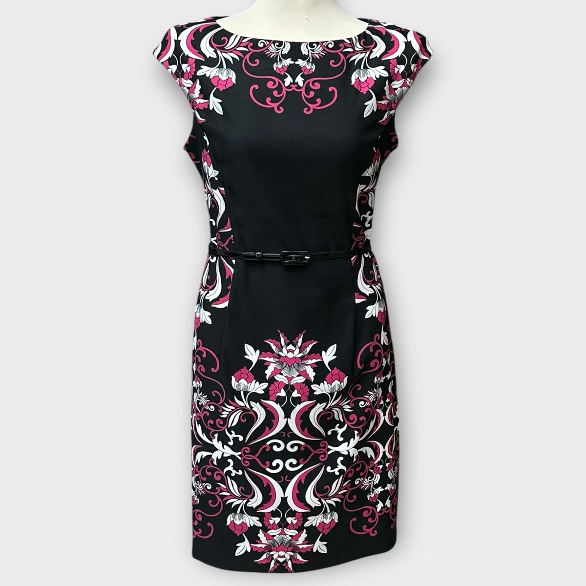london times women's short-sleeve knit sheath dress London Times Women's Dresses Short Sleeve Crepe Fit and Flare Midi with Waist Button Detail at Amazon Women's Clothing store