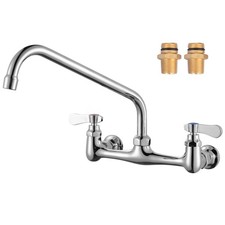 Commercial Sink Faucet with 12 Swivel Spout, 8" Center Wall Mount Kitchen Fa...