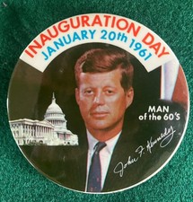 Vintage Scarce JOHN F KENNEDY JFK  3 1/2”Pin Pinback Button INAUGURAL