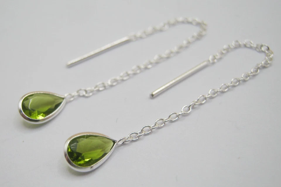 925 Solid Silver Tear Drop Shape Threader Earrings Decorated With Simulated CZ - Image 4 of 4