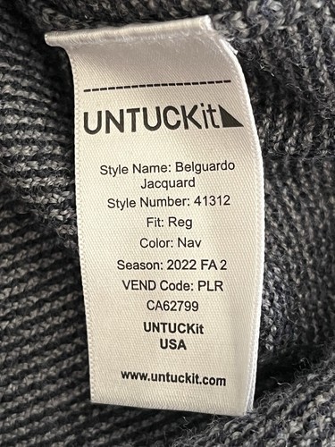 Suéter UNTUCKit Cremallera Cuarto Para Hombre XXL 2XL Extra Fino 100% Lana Merino Azul Marino - Imagen 9 de 12