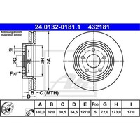ATE 2X Bremsscheibe Vorne Ø330 Mm BelüFtet FüR Jeep Grand Cherokee IV WK WK2