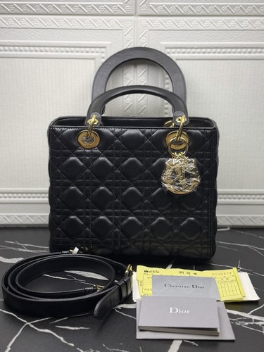 Authentic Pre-owned Dior Medium Lady Dior Cannage Quilted Black Lambskin