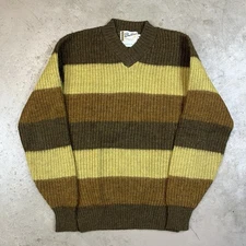 Vintage 60s Brentwood Mirapaca Wool Sweater Sz M Brown Stripe Kurt Kobain Grunge