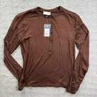 Universal Thread Shirt Womens Large Brown Long Sleeve Henley Stretch Top