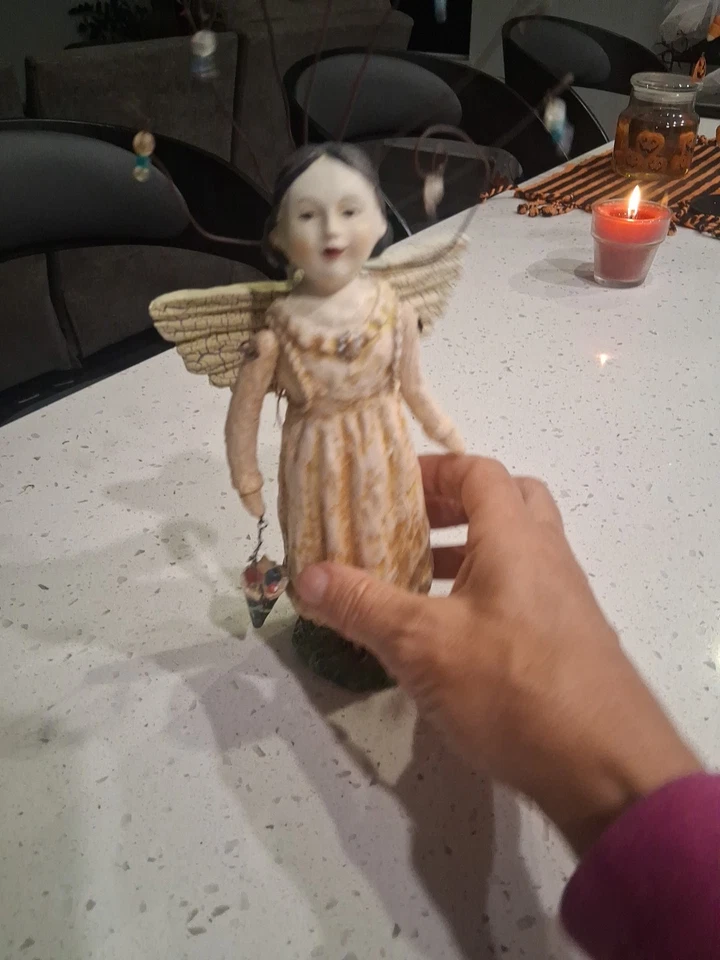 VTG Bethany Lowe Folk Art Farmhouse Girl Angel Christmas Figurine w Stars 9”GUC - Image 4 of 4