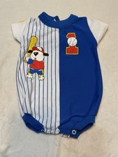 Vintage Buster Brown Baby Body Suit 6-9M Baseball Teddy Bear Striped USA 90s