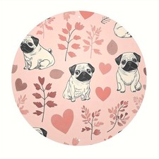 1pc Pug Heart-Shaped Fantasy Floral Metal Wall Art Sign - Round Aluminum Decor w