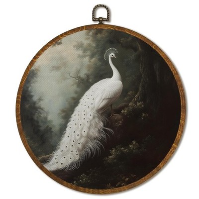 Vintage White Peacock Wall Art Decor 10x10 Inch Framed - Dark Moody Gothic De...