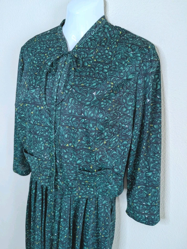 Винтажный 60-х мягкий нейлон Shelton прогулочная коляска зеленый ретро цветочный 2 изделия платье комплект A1 - Изображение 3 из 4