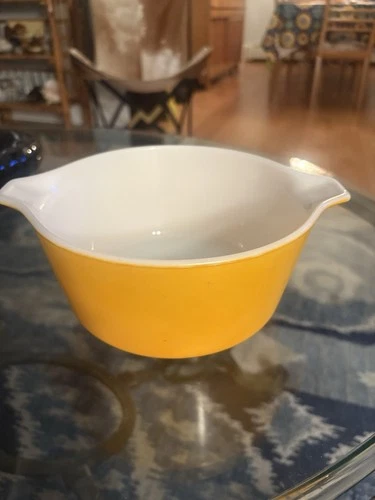 Vntg Pyrex Orange 442 of Sunflower Set 1 1/2 Qt Mixing Bowl: No Chips Crack Fade