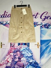 Sézane Lisette Beige Corduroy Cotton/Bamboo Button Front A-Line Skirt 36