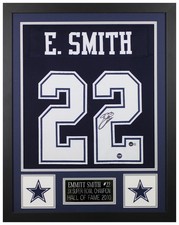 Emmitt Smith Autographed and Framed Blue Dallas Jersey Auto Beckett COA