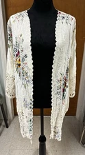 Solitaire By Ravi Khosla Embroidered Open Front Cardigan Kimono Size 1X Boho