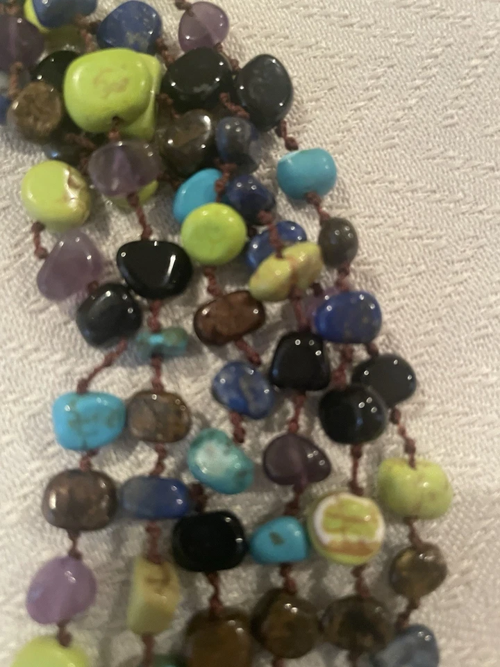 Collar llamativo de piedra con cuentas multi hilo turquesa y piedras preciosas 20"" Foto 3 de 4