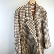 Linda Allard Ellen Tracy Womens Blazer 12 Vintage 100 Wool Plaid Brown Academia