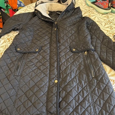 Lauren Ralph Lauren Diamond Quilted Black Long  Jacket Hooded Women s Size XL