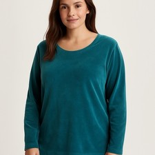 L.L. Bean Women’s XL Velour Long Sleeve Top Teal Green Made in USA Soft