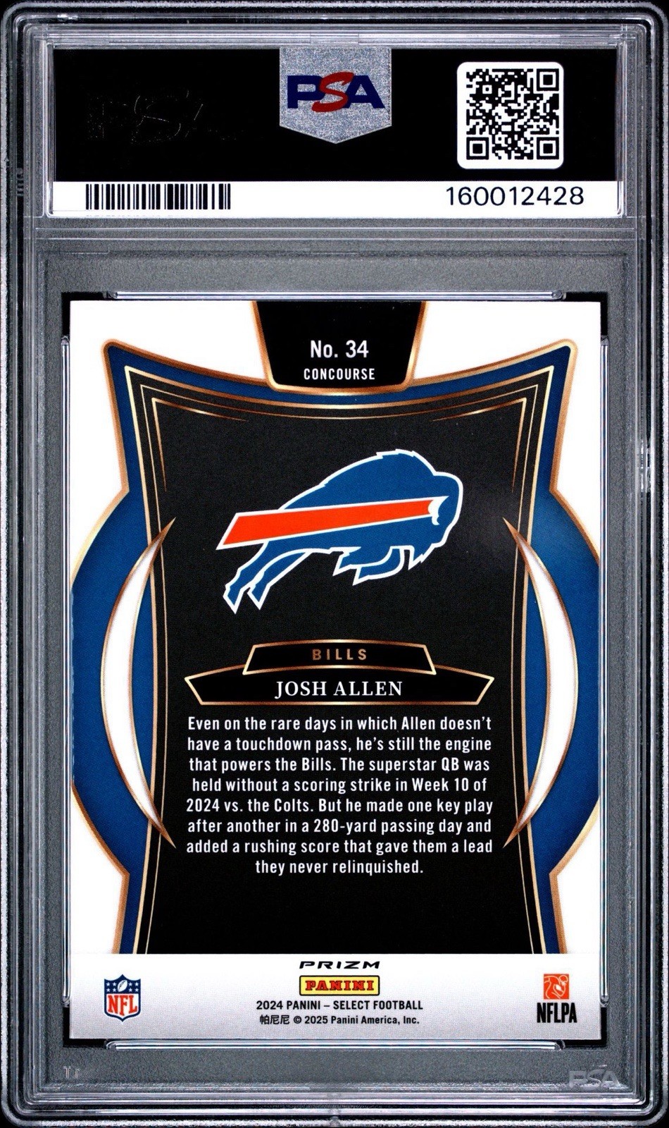 2024 Panini Select Concourse Josh Allen #34 Red & Yellow Shock Prizm PSA NMMT 8 view 2
