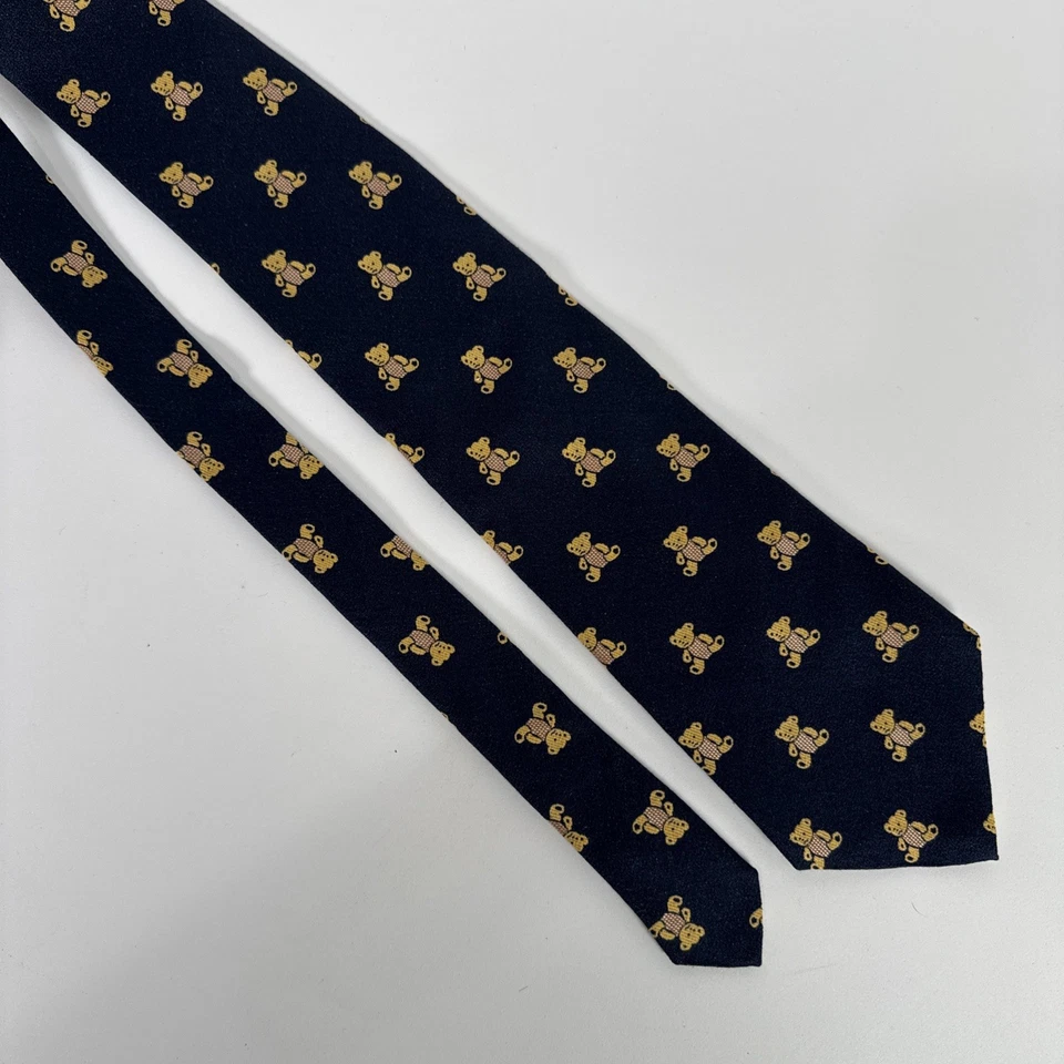 Gravata masculina Paul Frederick ursinhos de pelúcia azuis italiana 100% seda vintage feita à mão EUA - Imagem 3 de 4