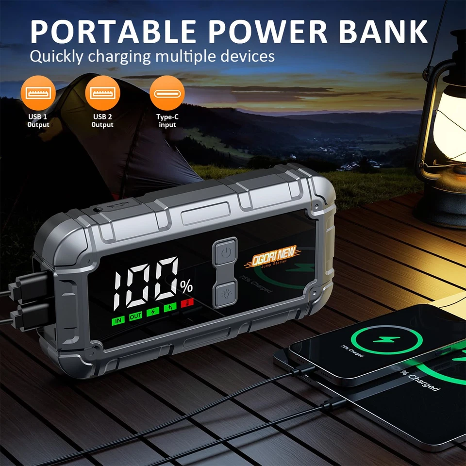 8500A Car Jump Starter Auto Battery Booster LED Power Bank Pack USB Fast Charger - Image 3 of 4
