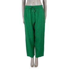 74277 auth CAROLINA HERRERA green linen WIDE LEG Pants M