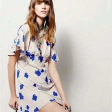 Free People Melanie Draped Floral Minidress XS Floral Coquette Ruched Boho