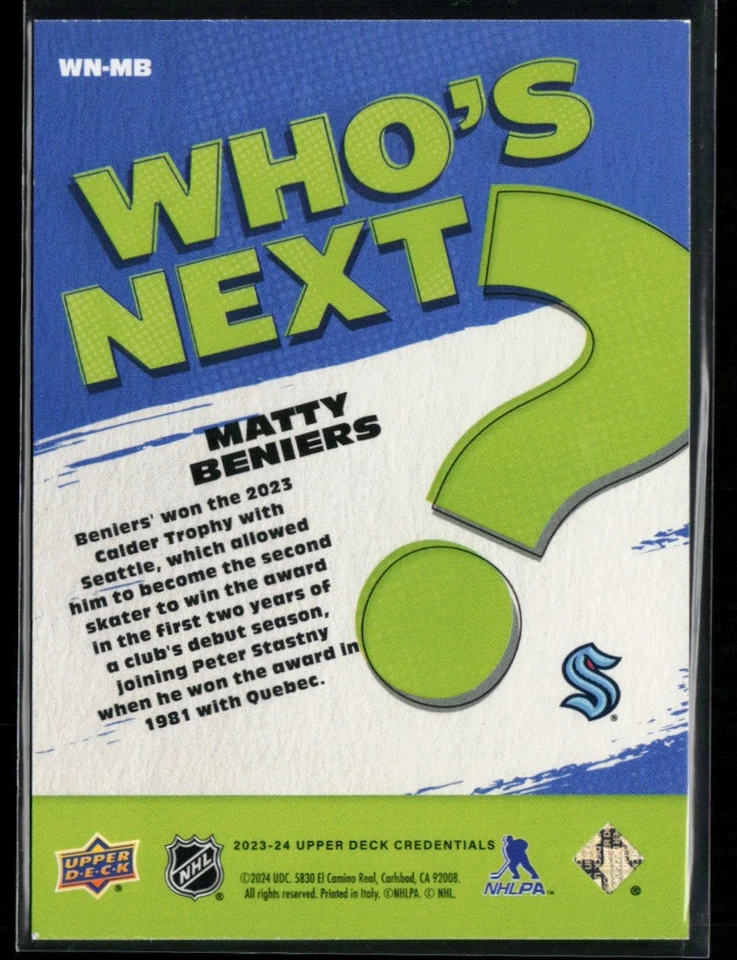 2023-24 Upper Deck Credentials Who's Next? #WN-MB Matty Beniers - Image 2 of 2