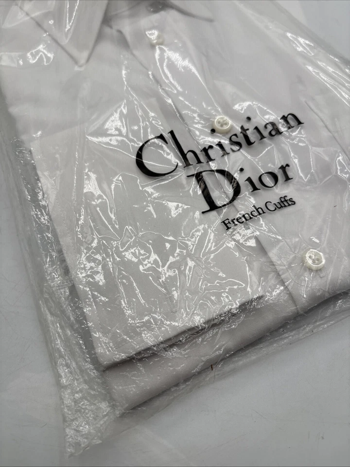 NUEVA Camisa de Vestir Christian Dior Para Hombre Blanca Puños Franceses Talla 15/32 Foto 4 de 4